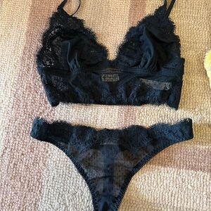 Free People Fiona Black Lace Bralette and thong Set XS